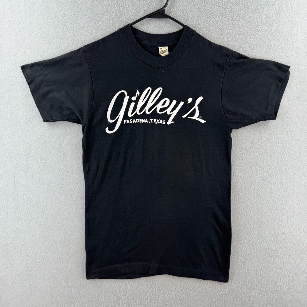 Vintage Gilleys Pasadena Texas Shirt Mens Medium 80s Black Urban Cowboy USA
